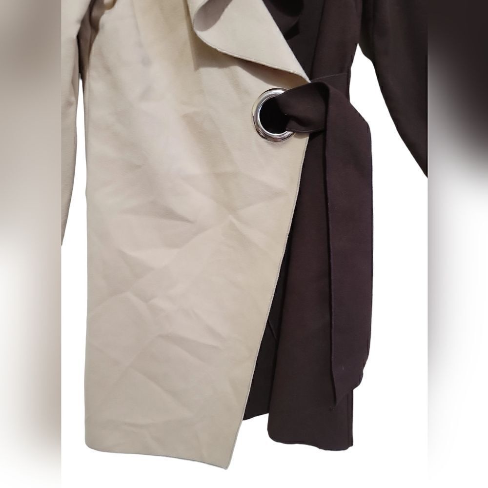 Shein Women's Brown and Tan Two Tone Belted Coat Sz Small - Picture 3 of 10